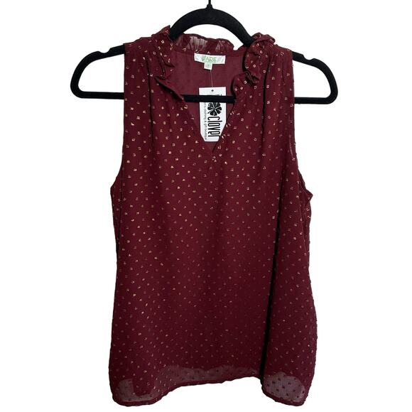 NEW Jade Melody Tam Women's Maroon Gold Swiss Dot Ruffle Tank Top Size Medium - Picture 1 of 10
